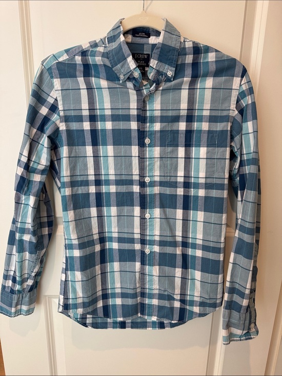 J. Crew Other - J. Crew Flex Washed Slim Untucked Blue and White Plaid Button-Down Shirt - Men's